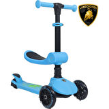 Lisanslı L5 2in1 Katlanabilir Oturaklı Işıklı 3 Tekerlekli Çocuk Scooter Mavi