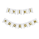 İyi ki Doğdun Banner Beyaz renk üstüne Gold altın Varaklı yazı, Karton Doğum Günü Yazısı Flama