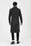 Erkek Antrasit Dar Kesim Uzun Yün Karışımlı Kaşe Gömlek Yaka Palto&kaban