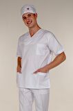 Beyaz Doktor Hemşire Üst Erkek Cerrahi Forma