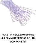 PLASTİK HELEZON SPİRAL 4:1 32MM ŞEFFAF 50 AD. 48 LOP POŞETLİ