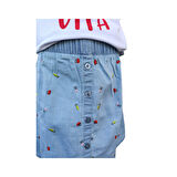 Kız Çocuk Baskılı Beyaz T-Shirt Nakış Baskılı Mavi Etek İkili Takım