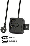 Akım Korumalı Priz 2'li Priz  2x USB Girişi  2x TYPE-C Girişi 2mt Kablo Grup Priz Ftr-21