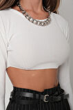 Basic Beyaz Crop Triko Bluz