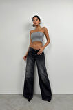 Straplez Fitilli Gri Crop