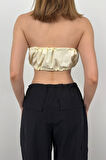 Lastik Detay Beyaz Straplez Crop