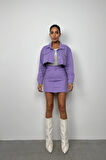 Düğme Detay Lila Crop Ceket
