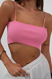 İnce Askılı Pembe Crop Top