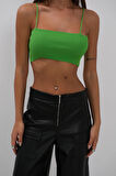 İnce Askılı Yeşil Crop Top