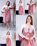 Duchesse 7008 Gülkurusu Kadife Hamile Lohusa Gecelik Sabahlık Takım