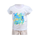 Kız Çocuk T-Shirt Baskılı Ideally Ekru - Turuncu / Ekru - Mavi Seçenekli