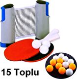 Tüm Masalara Uyumlu Portatif Masa Tenisi Filesi 2 Raket ve 15 Top Masa Tenis Filesi