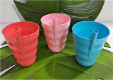 3 Adet Renkli Pipetli Plastik Bardak Pipetli Bardak Pipet Bardak