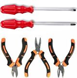  5 Li Set Mini Pense Seti Yan Keski Kargaburun Düz ve Yıldız Tornavida Elektrikci Hobi Seti