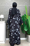 Desenli Abaya Düz Cep Detay Kuşaklı Sıfır Kol Tulum Takım 8312 Siyah