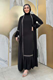 Taş Detaylı Abaya Sıfır Kol Elbise Takım 3657 Siyah