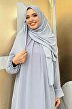 Kat Kat Görünüm Kol Manşetleri Lastikli Şifon Elbise 3060 Gri