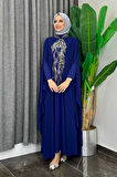Pul Payet İşlemeli Şifon Pelerinli Elbiseli Abiye Takım 3774 Lacivert