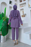 Püskül Detaylı Tunikli Pantolon İkili Takım 8424 Lila