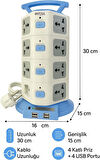 OZAKİ Evrensel 16 Girişli Kule Tipi Dönüştürücü Priz Adaptörü, 4000W, Tip G & Tip C Uyumlu, ABD, AB, U.K Uyumlu