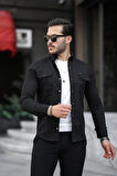 Erkek Siyah Slim Fit Dar Kesim  Kot Gömlek