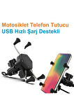 Usb Şarjlı Ayna Bağlantılı Motosiklet Telefon Tutucu Motor Tutacağı BTS6