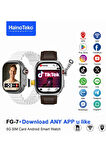 HainoTeko FG-7 Gümüş 5G Sim Kartlı Full Android Akıllı Saat GPS Wi-Fi Kameralı + Deri ve Silikon Kordon