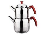 TANTİTONİ KIRMIZI ATHENA BÜYÜK BOY PASLANMAZ ÇELİK ÇAYDANLIK TAKIMI 1300/2250ML