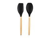 TANTİTONİ BAMBU SAPLI SİYAH RENKLİ SİLİKON BÜYÜK KAŞIK VE SPATULA SETİ