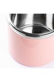 TEDEMEI PEMBE PASLANMAZ ÇELİK YUVARLAK YEMEK TAŞIMA KABI 630ML