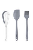 Tantitoni GRİ RENKLİ 3LÜ SİLİKON SPATULA,FIRÇA VE ÇIRPICI SETİ