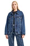 Kadın Mavi Renk Oversize %100 Koton Denim Ceket