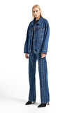 Kadın Mavi Renk Oversize %100 Koton Denim Ceket