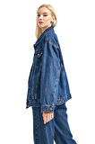 Kadın Mavi Renk Oversize %100 Koton Denim Ceket