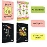 Çınar Uninote A4 60 Yaprak Karton Kapak Dikişli Defter Kareli 4 Adet