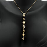 Çelik Yedi Element Y Kolye Gold Taşlı Detay - Gold