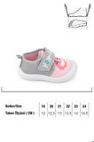 Gezer Yazlık Kız Çocuk Keten Happy Bird Cırt Cırtlı Ayarlanabilir Ayakkabı Gri Pembe