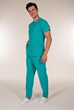 Su Yeşili Erkek Medikal Doktor Hemşire Forma Scrubs Yaka Takım
