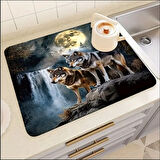 55 CM x 45 CM KURT VE AY IŞIĞI TASARIMI TEZGAH ÜSTÜ BULAŞIK KURUTMA MATI BULAŞIKLIK KURUTMA ÖRTÜSÜ