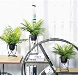 Yapay Çiçek Palmiye Metal Mat Siyah Saksılı Areka Yapay Bitki Salon Çiçeği 9 Yaprak