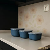 Premium SnapLid Dikdörtgen 3’lü Saklama Kabı Seti – Rengi - Antrasit - Mavi 600 ml / 1100 ml / 1800 ml, BPA Free