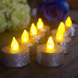 Petrix PD203-4 4'lü LED Tealight - Yanma efektli Gümüş Yaldızlı (2Paket)