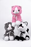 Peluş Oyuncak Oturan Kedi Çift Renkli 30 Cm - Gri Beyaz