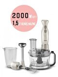 Karaca PRO-2000W Turbo Doğrayıcı, Dilimleme Rondo, Blender - İkili çelik mikser, Buz Kırıcı Mutfak Robotu Krem