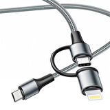 Global 2in1 3A 60W Type-C to Type-C ve Lightning Örgülü Data Hızlı Şarj Kablo 1M WNE0143