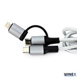 Global 2in1 3A 60W Type-C to Type-C ve Lightning Örgülü Data Hızlı Şarj Kablo 1M WNE0143