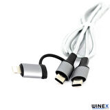 Global 2in1 3A 60W Type-C to Type-C ve Lightning Örgülü Data Hızlı Şarj Kablo 1M WNE0143