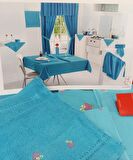 NAKIŞLI PAMUK SATEN MUTFAK SETİ MAVİ 8696474231658