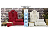 VOLENKA DİCLE SOFT LİNE 8 PARÇA AİLE BORNOZ SETİ BORDO KREM 8696474231708