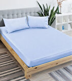 ETE HOMETEX Çift Kişilik Pamuklu Lastikli Çarşaf Takımı 180x200x30cm AÇIK MAVİ 8696474231827